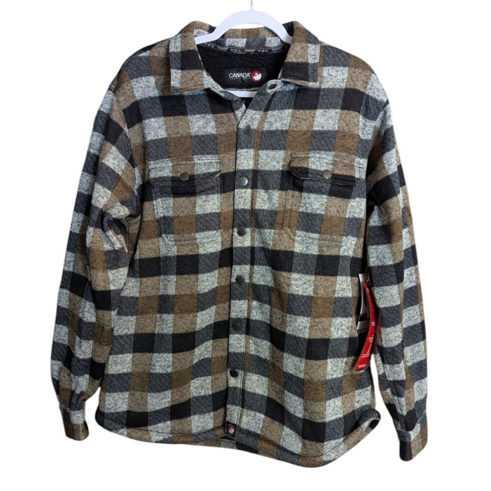 Men's NWT Canada Weather Gear sherpa lined shirt jacket, olive/black, size L